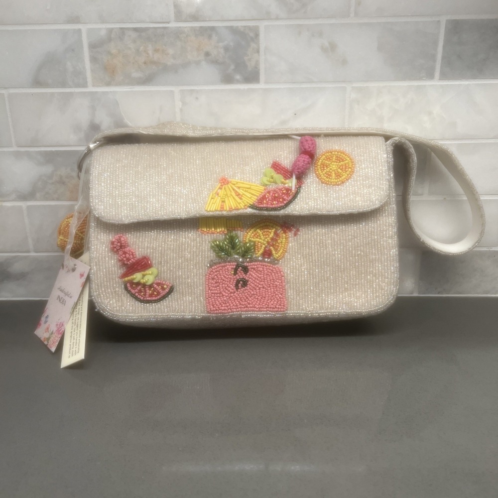 NEW- Viral Iridescent Beaded Pink Mai Tai Bag Made In India TikTok